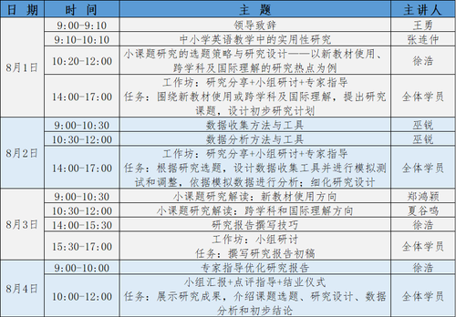 2024暑期研修班日程